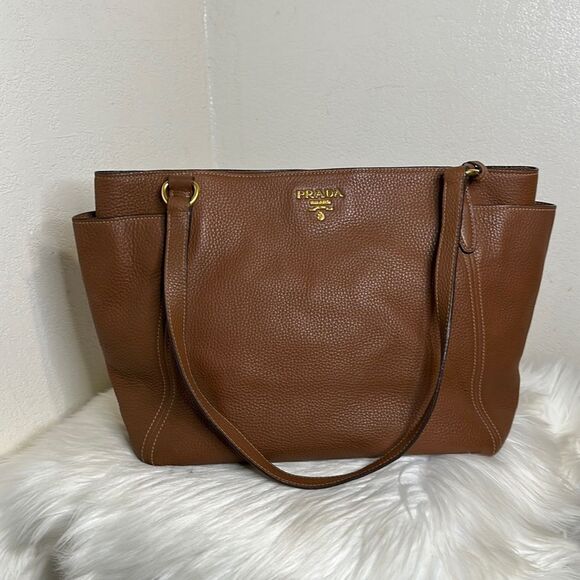 💯Authentic PRADA Vitello Daino Double Pocket Tote🍀 - Picture 1 of 16